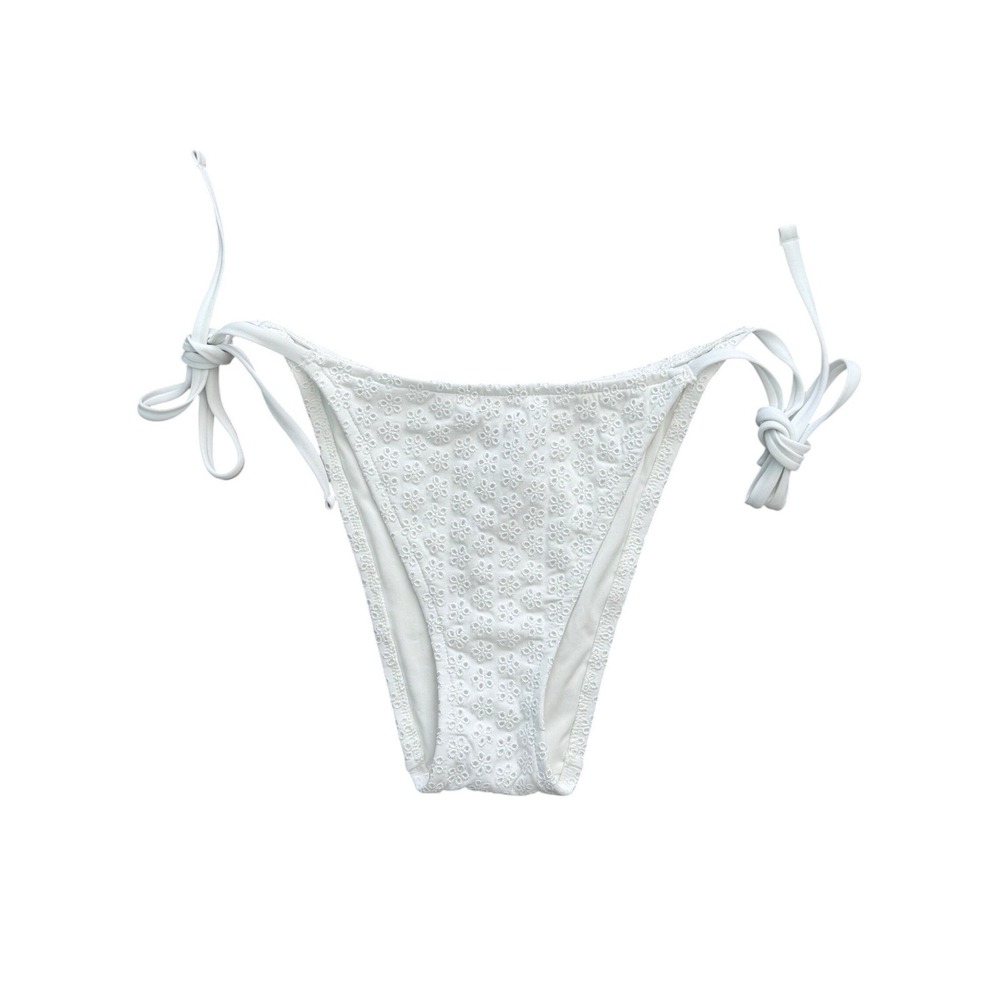 PINK by Frankies Bikinis White Floral Eyelet Side Tie Bikini Bottom XXL‎ NWT